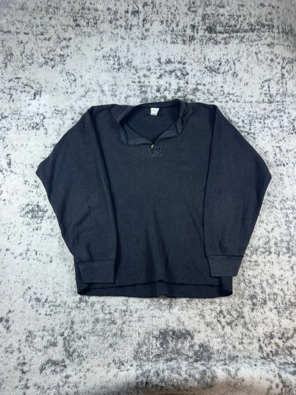 Vintage JE Morgan Thermal Shirt Mens 2XL Black Henley Waffle Knit Workwear Tee